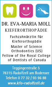 Banner mit Kontaktinformationen Kieferorthopädiepraxis Dr. Moll in Radolfzell